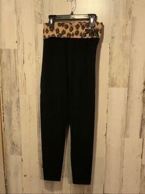 PINK Victoria's Secret Black and Tan Leopard Foldover Waistband Leggings